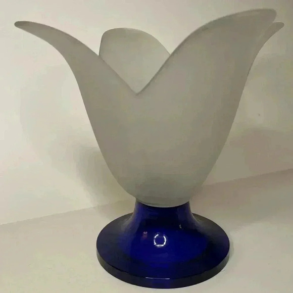 Other - COBALT BLUE GLASS  Tulip/Lily  Shape Vase FROSTED WHITE  Planter  CANDLE HOLDER